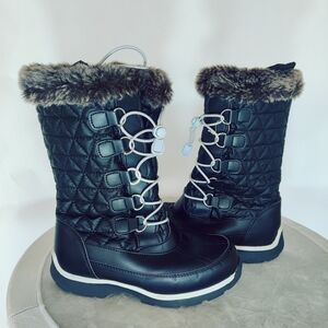 Lands' End Black Quilted Winter Boots with Fur Trim Size 3Y   (34EU)